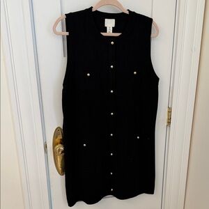 Sleeveless Black Button-Front dress w gold buttons